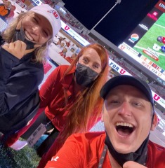 The Utah Governor, Spencer Cox (second from right), and the University President, Dr. Taylor Randall (left), stopped by football practice in the fall of 2021. They are pictured with Abby Cox and Jordie Lindley.